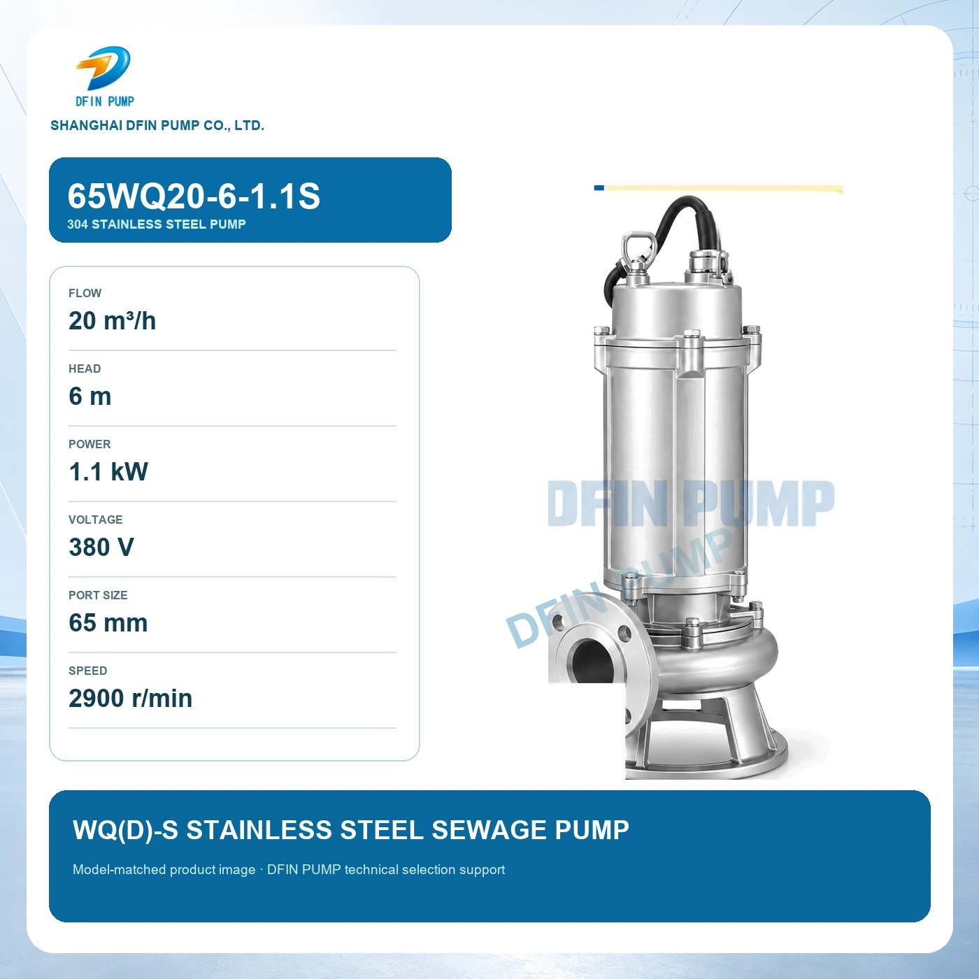 65WQ20-6-1.1S WQ(D)-S Stainless Steel Sewage Pump