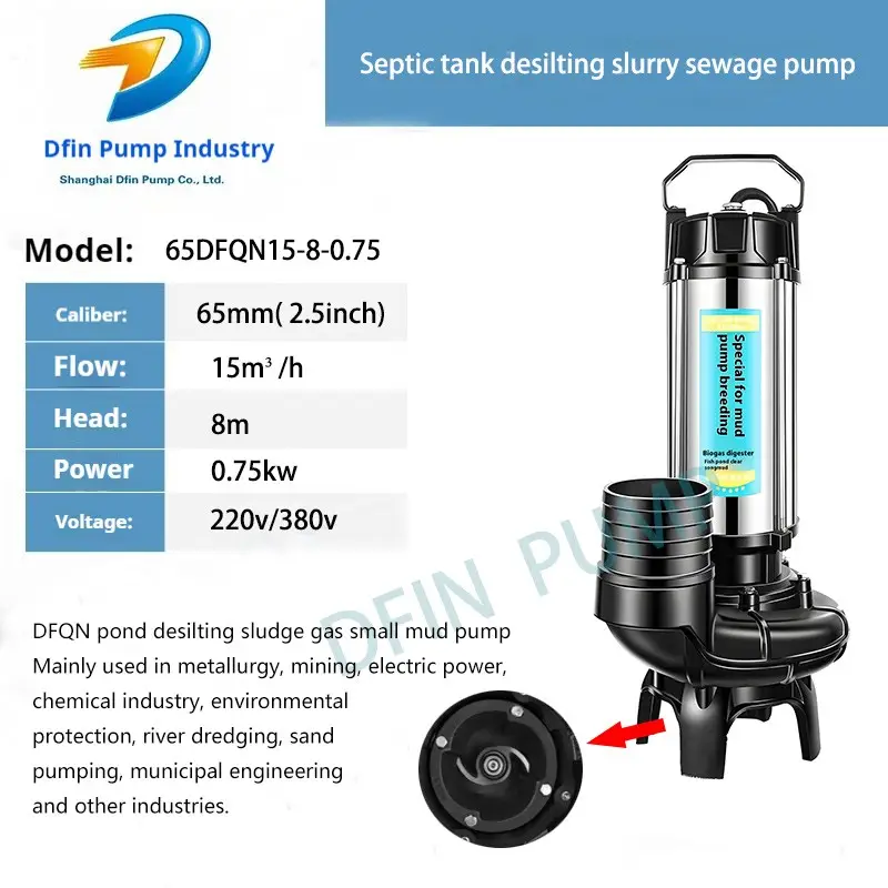 65DFQN15-8-0.75 Pond dredging sludge biogas slurry high lift large flow sewage pump