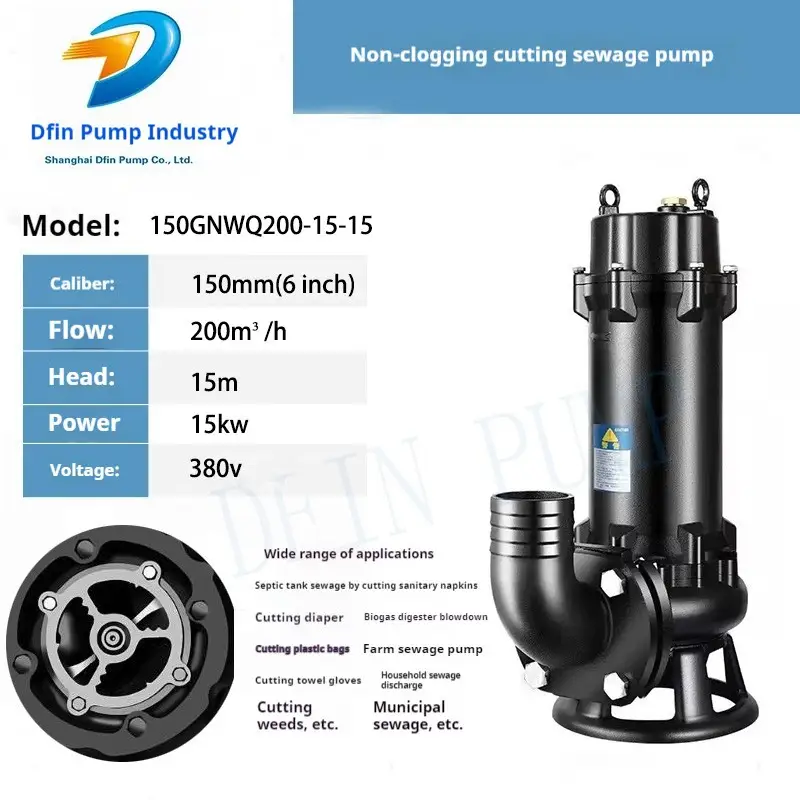 150GNWQ200-15-15 Breeding farm septic tank pumping pond desilting cutting sewage pump