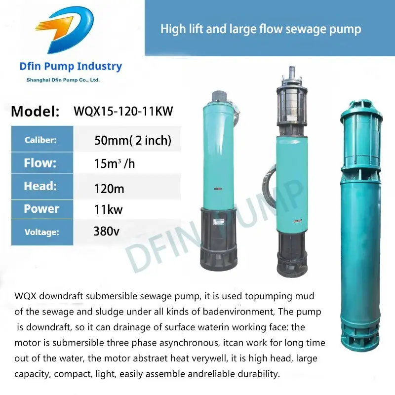 Wqx15-120-11kw Wqn Wqx Qxn Downward Suction and Upper Discharge Submersible Sewage Pump Downward Suction Built-in High-Lift Sewage Pump