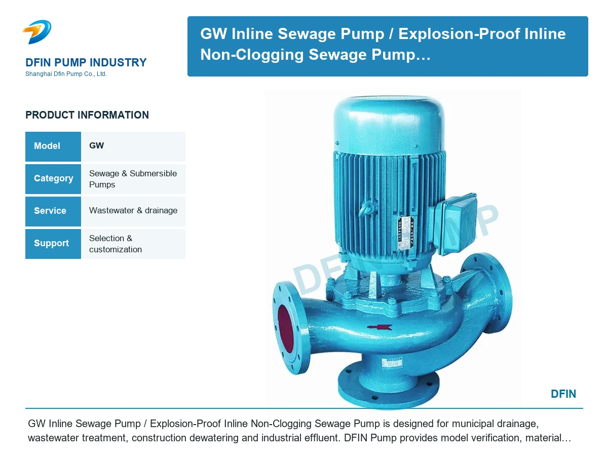 GW Inline Sewage Pump/ Explosion-Proof Inline Non-Clogging Sewage Pump