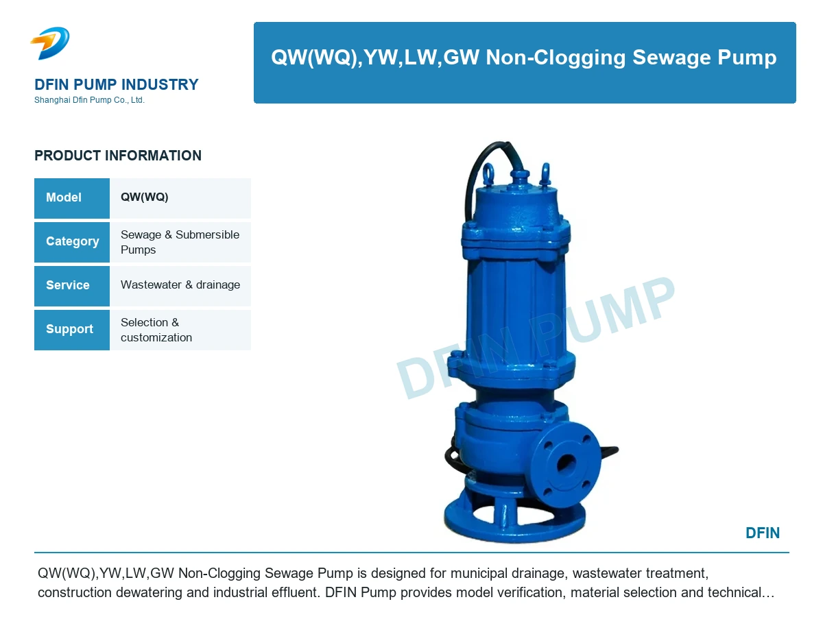 QW(WQ),YW,LW,GW Non-Clogging Sewage Pump