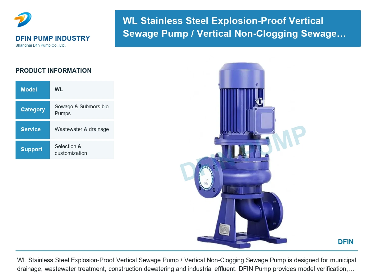 WL Stainless Steel Explosion-Proof Vertical Sewage Pump/ Vertical Non-Clogging Sewage Pump