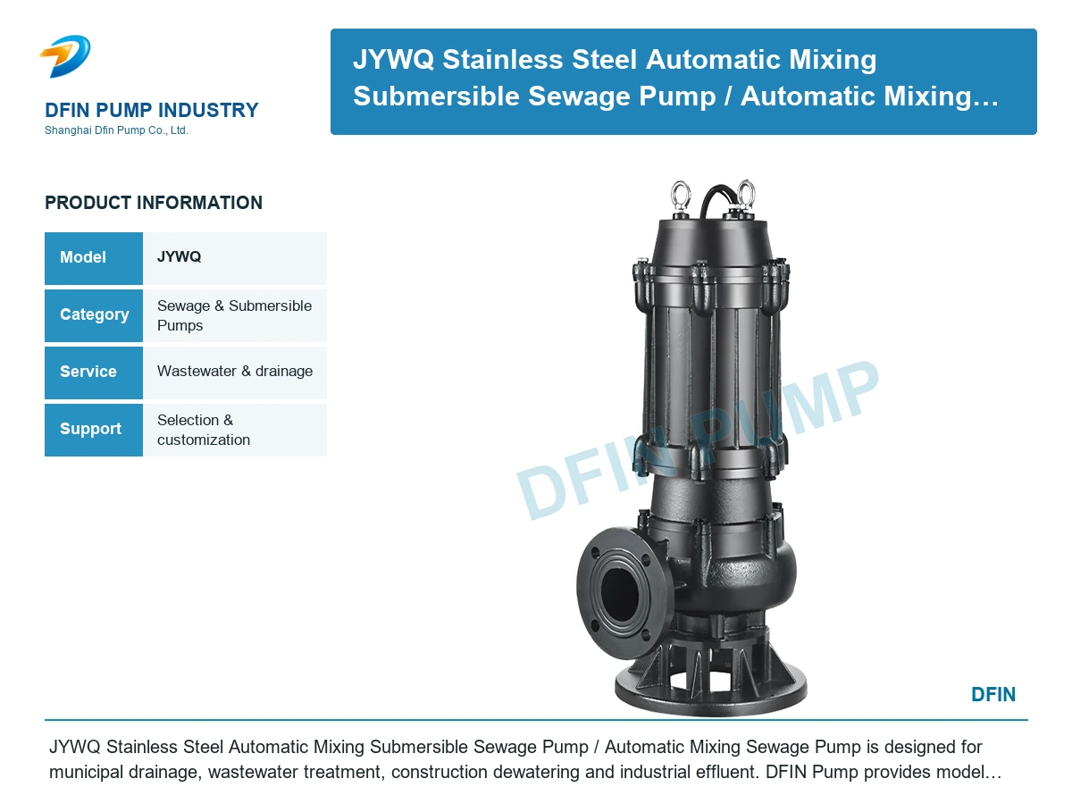 JYWQ Stainless Steel Automatic Mixing Submersible Sewage Pump/ Automatic Mixing Sewage Pump